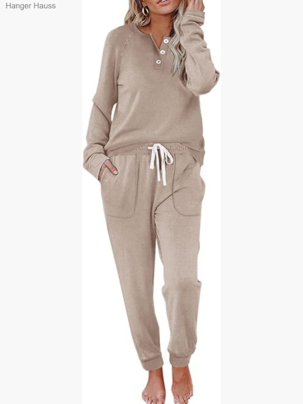 Large Two Piece Lounge Set Button Down Sweatshirt Sweatpants with Pockets